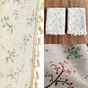 Cotton Linen Blend Floral Semi Sheer Curtains 2 Panel Set Boho Farmhouse Chic